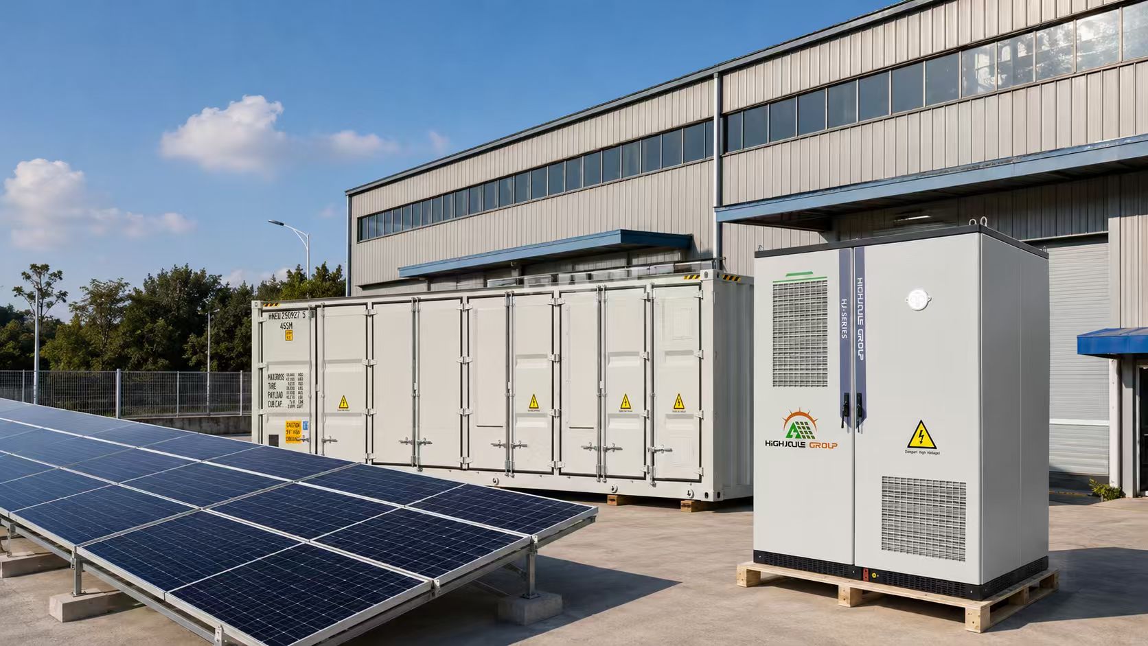 Side-by-side energy storage cabinet installed with solar panels